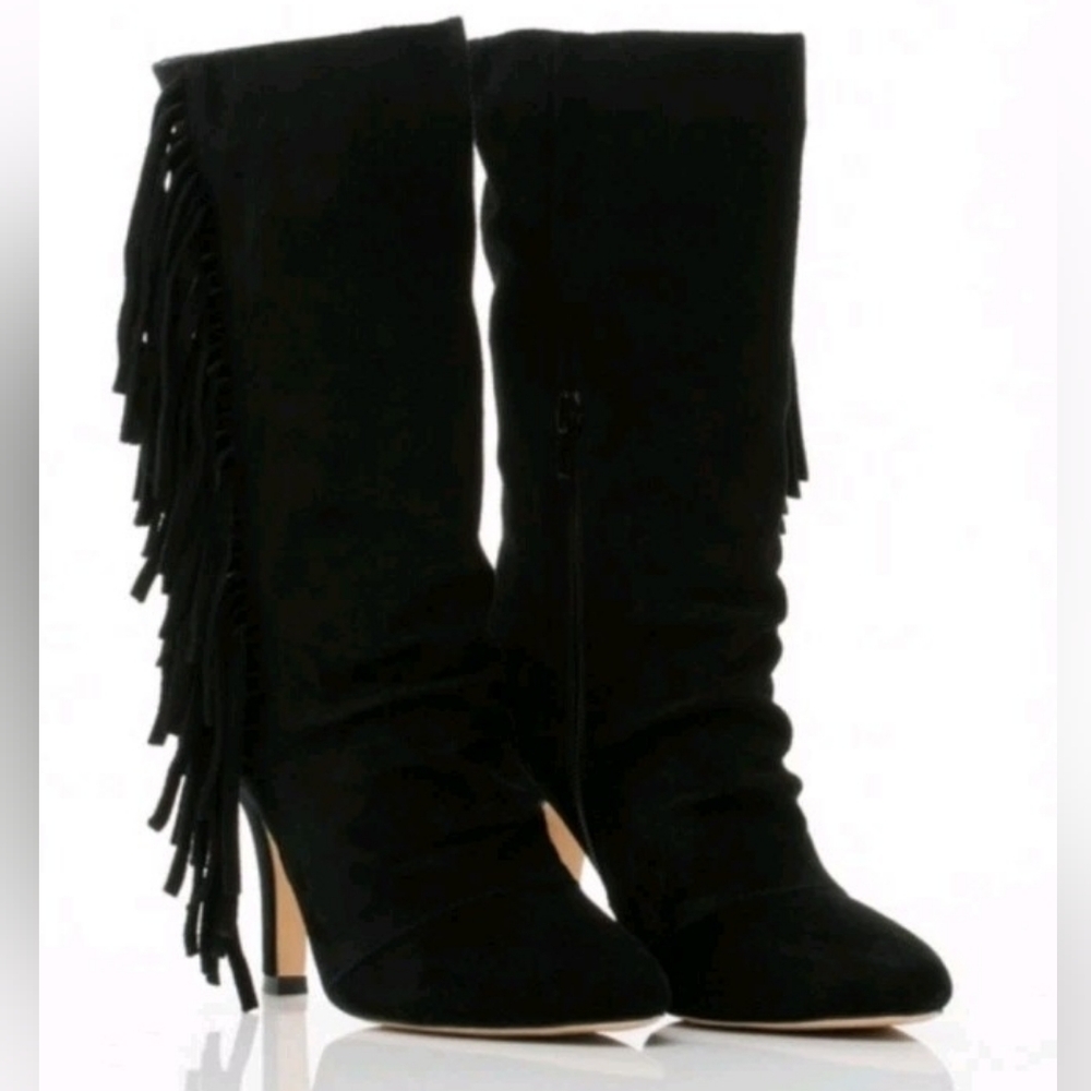 Holly Ipekyol black suede fringe boots Size 37